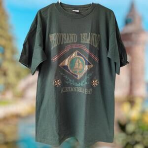 Vintage 90s Prairie Mountain XL single stitch Alexandria Bay NY Green Travel Tee